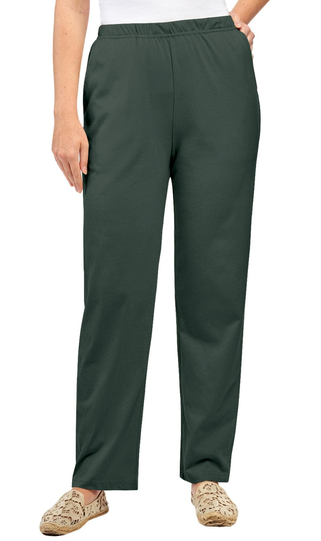 Women's Knit Pull on Pants - Cotton Blend with Flat Front waistband