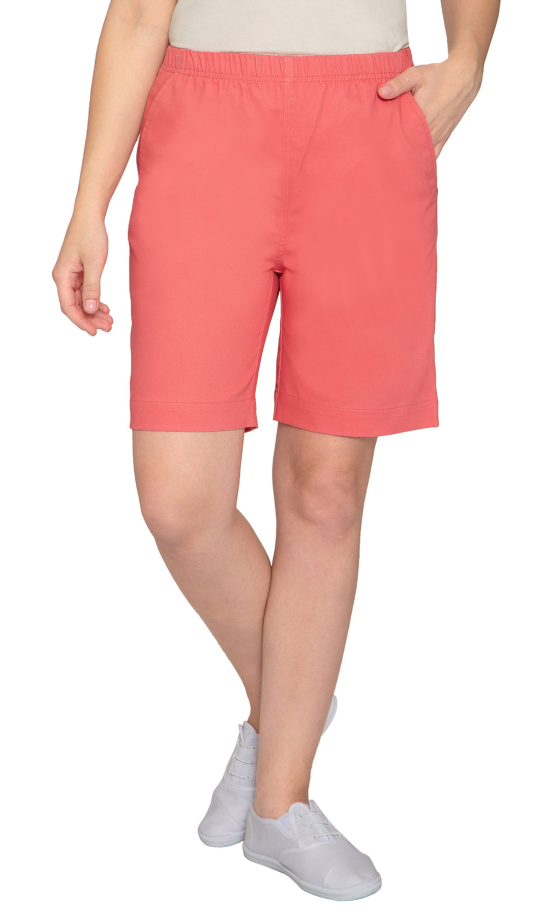 Women's Pull On Denim & Twill Shorts with stretch waist - No zipper or buttons