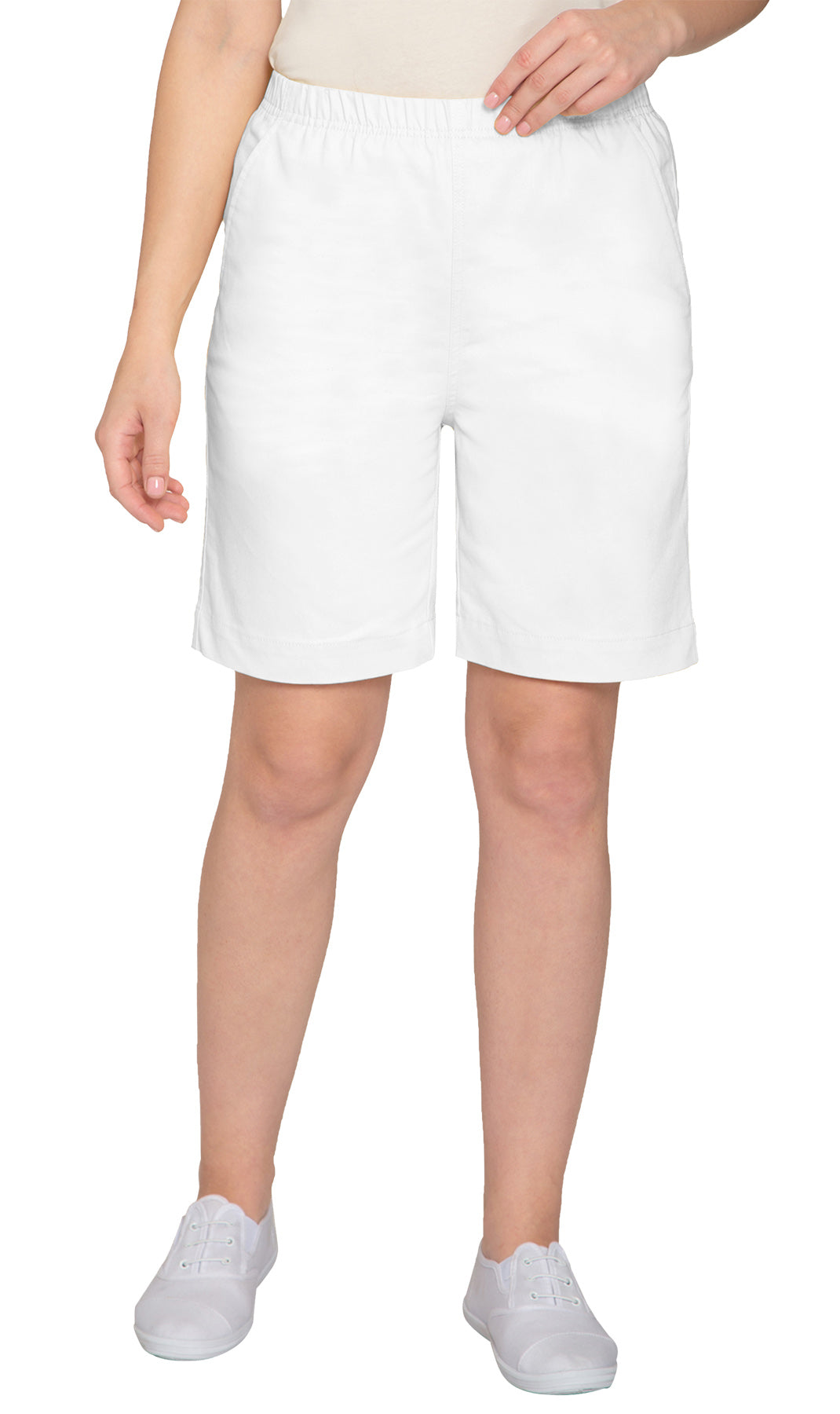 Women's Pull On Denim & Twill Shorts with stretch waist - No zipper or buttons