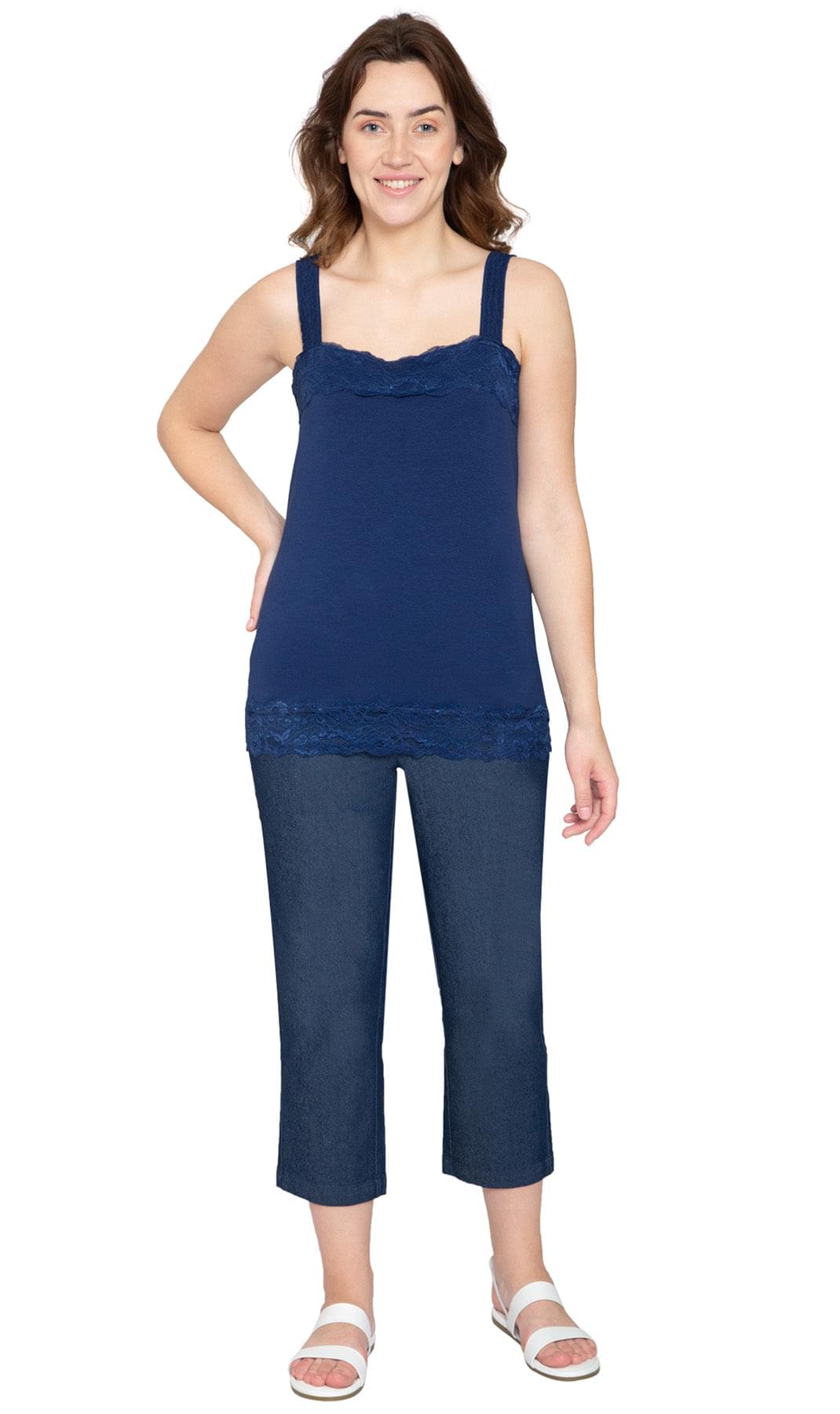 Women's Lacey Trim Cotton Blend Tank Top