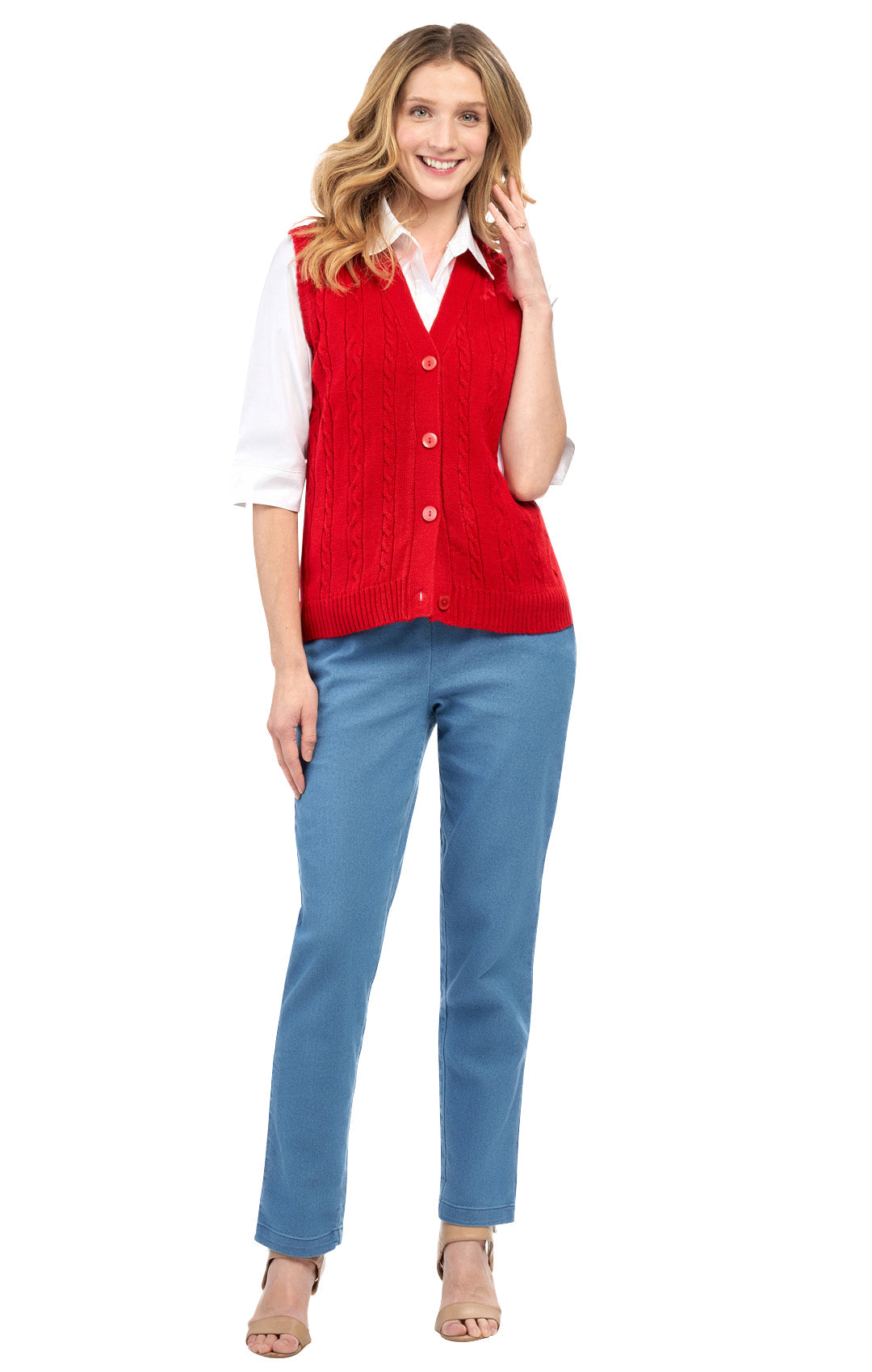 Womens Button Front Cable Knit Cardigan Sweater Vest