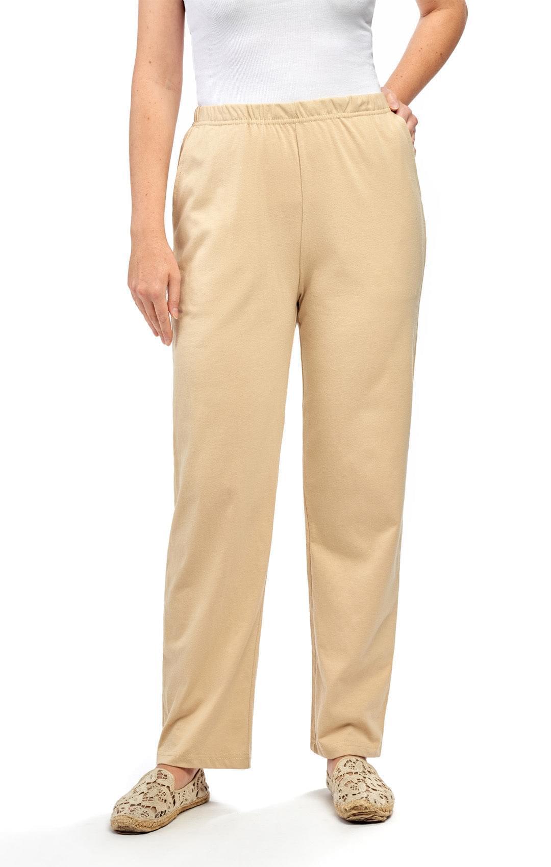 Women's Knit Pull on Pants - Cotton Blend with Flat Front waistband