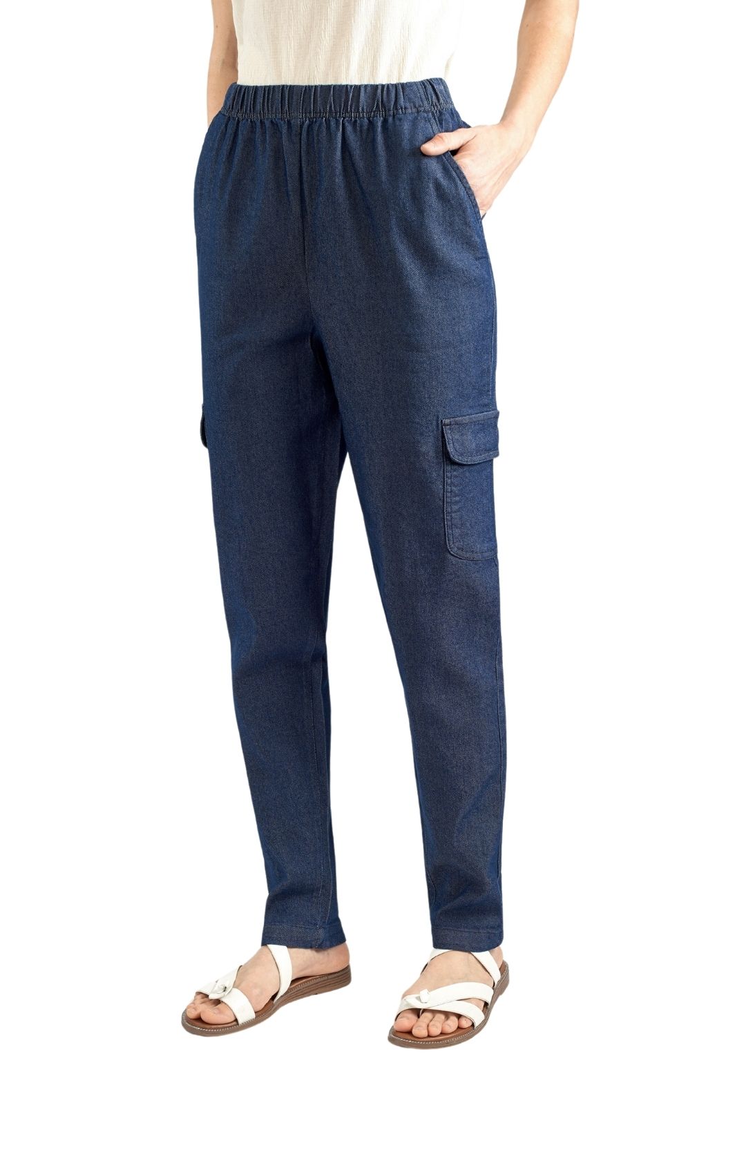 Women's Elastic Stretch Waist Casual Denim Pull-on Cargo Pants