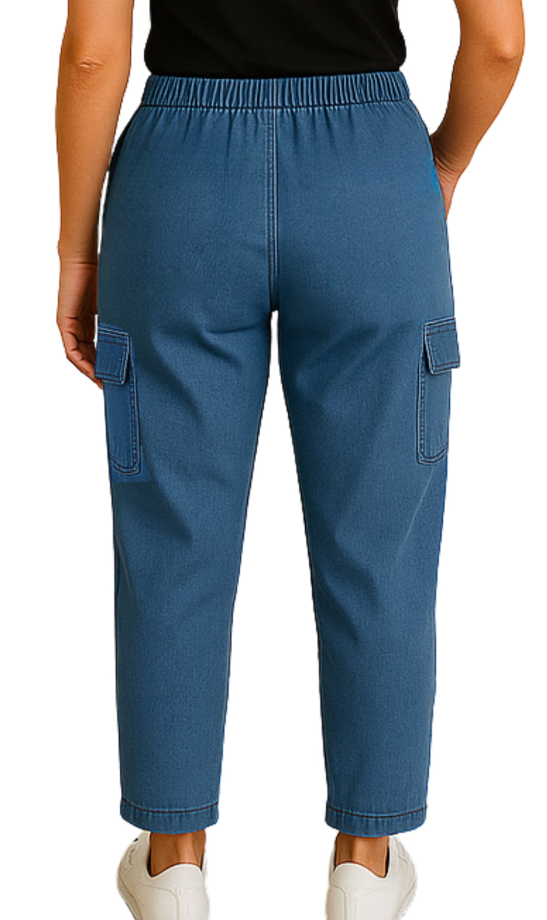 Women's Elastic Stretch Waist Casual Denim Pull-on Cargo Pants