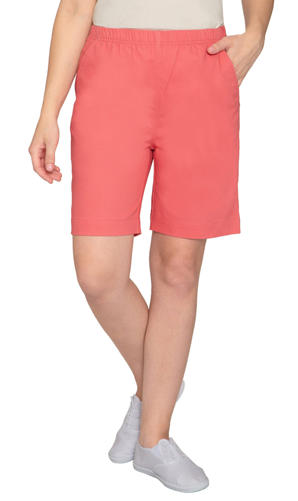 Women's Pull On Denim & Twill Shorts with stretch waist - No zipper or buttons