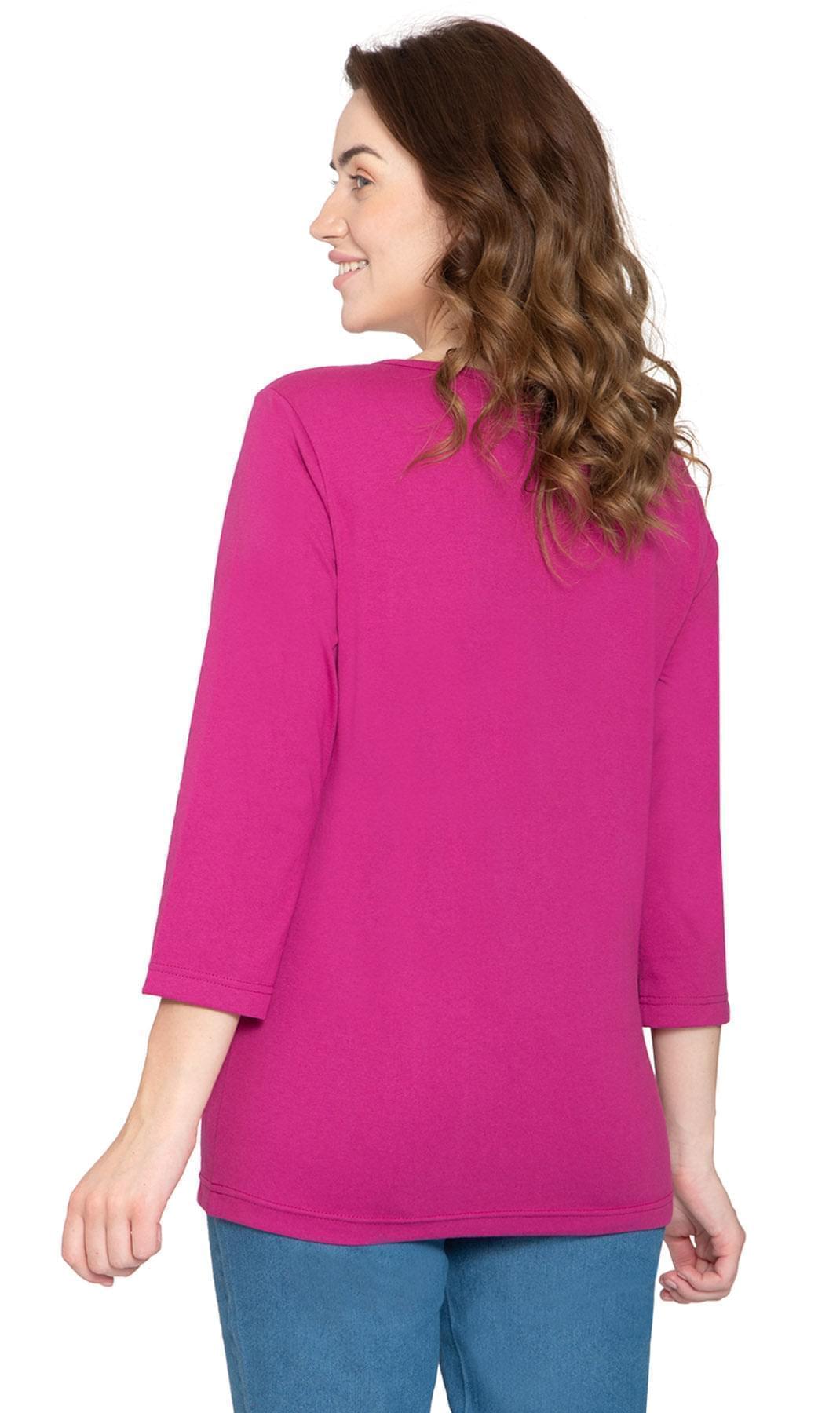 Women's Classic Comfort Fit 3/4 Sleeve length Crew Neck Jersey knit T-Shirt
