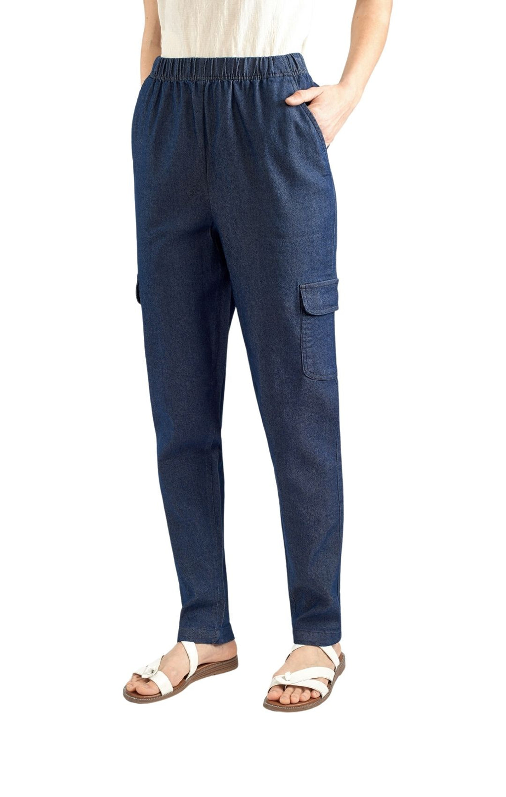 Women's Elastic Stretch Waist Casual Denim Pull-on Cargo Pants